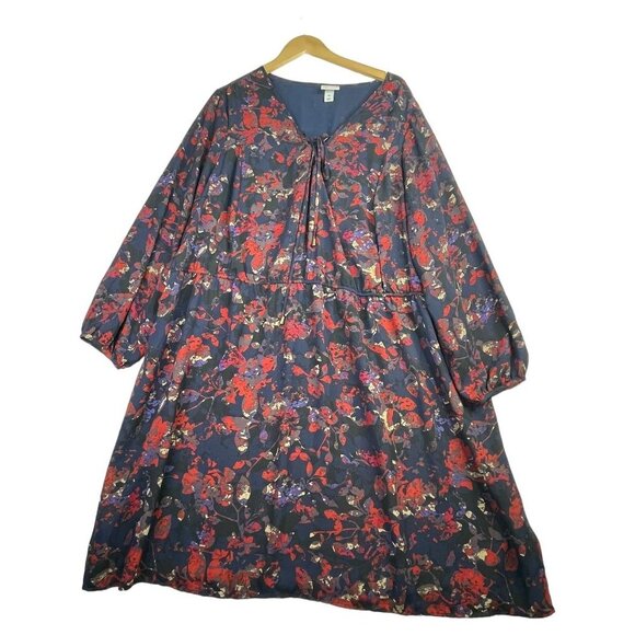 Ava&Viv Floral Print Long SLeeve Dress size 3X Blue/Red - Picture 1 of 7